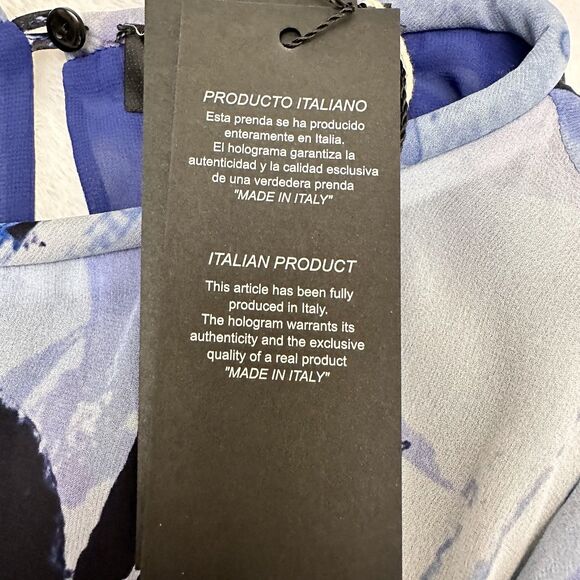 Marta Palmieri Women's Blue Bamboo Print 2-Layers Silk Blouse Tunic Top Sz 44/8 - Picture 8 of 14